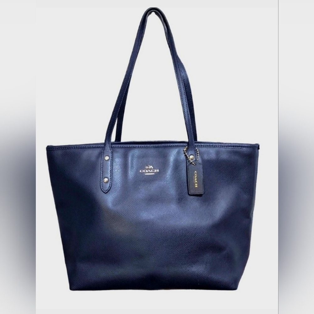 Coach Designer Large City Tote Crossgrain Navy Blue Bag Purse Handbag Laptop Bag